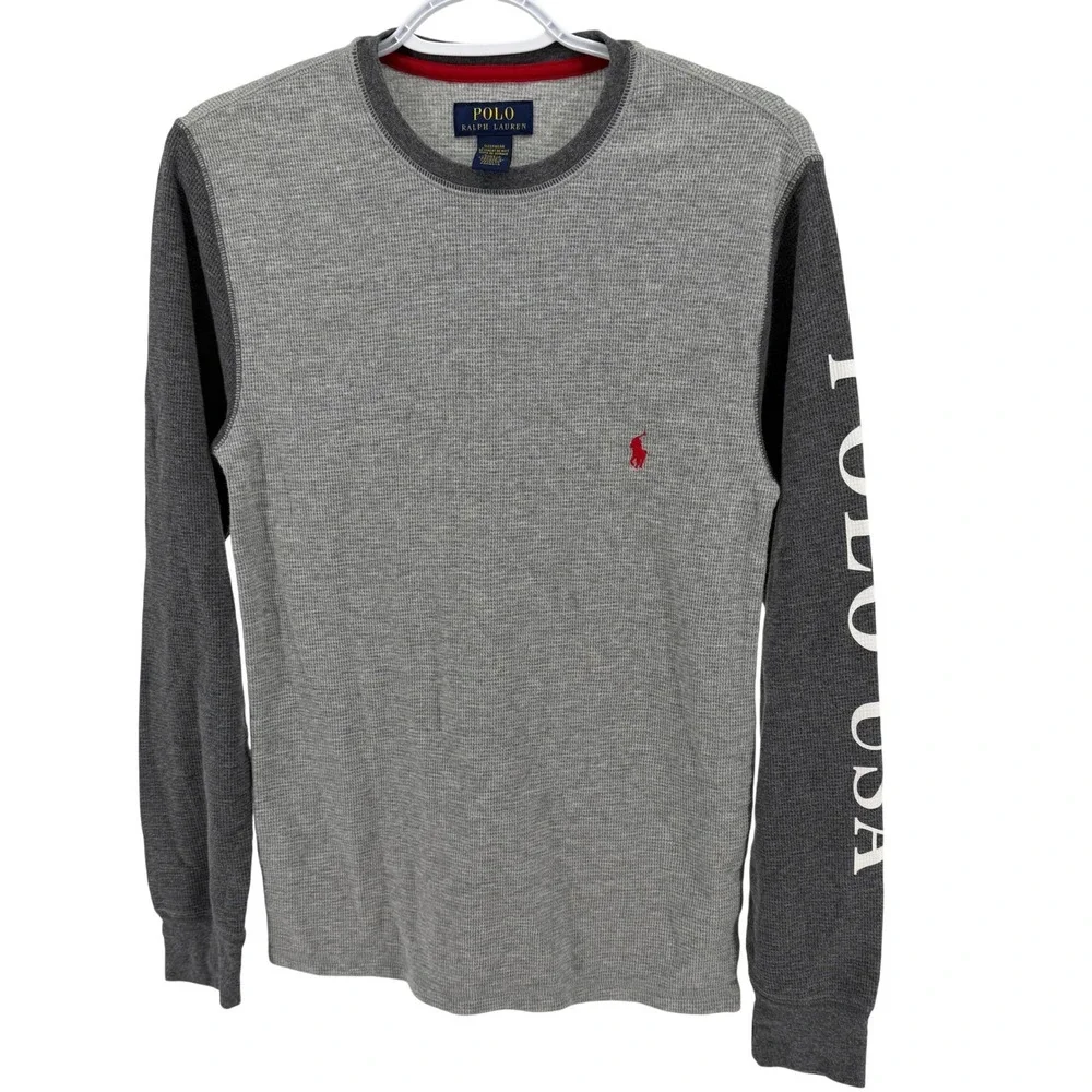 Polo Ralph Lauren Mens Grey Waffle Knit Thermal Sleepwear Top Polo USA Small